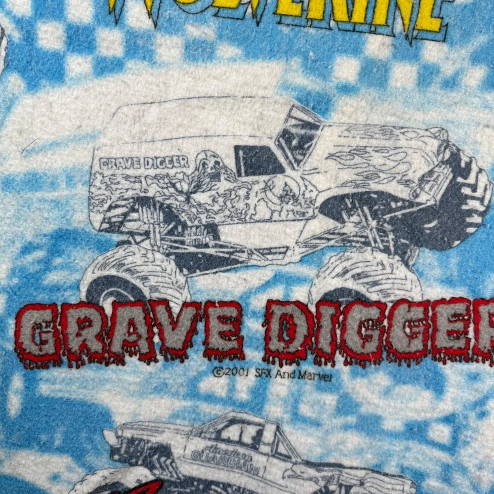 2001 Marvel SFX Monster Jam Truck Blanket 68x84 Spiderman Wolverine Vintage Rare